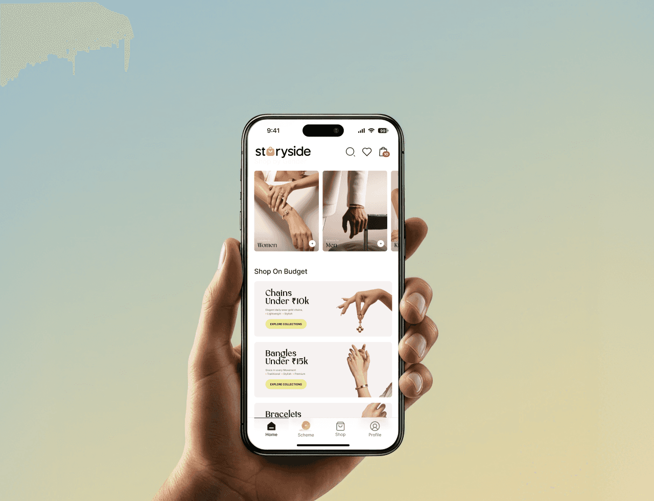 StorySide jewelry app shown on a phone