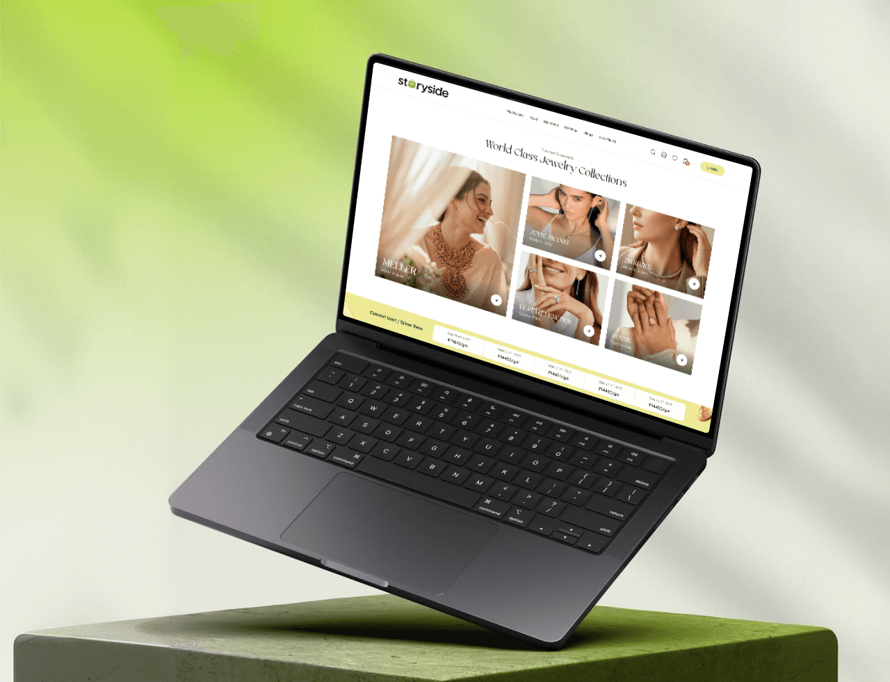 StorySide jewelry storefront shown on a laptop